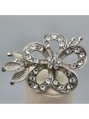 Floral Rhinestones Leaves Ribbon Vintage Brooch Pin